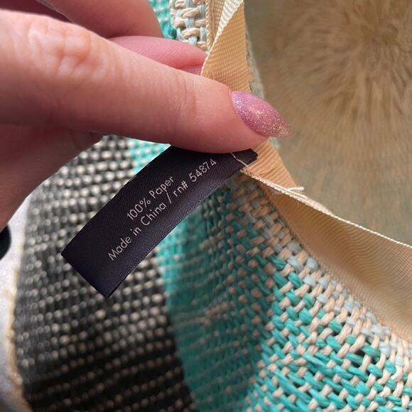 THE‎ LIMITED Blue Tan Black Woven Paper Hat Sun Beach Circle - Picture 4 of 4